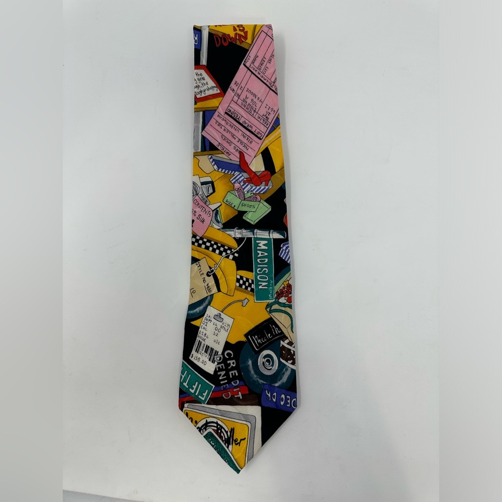 Vintage 1991 Nicole Miller Men‎ Silk Neck Tie Shop Til You Drop Necktie 55x3.5